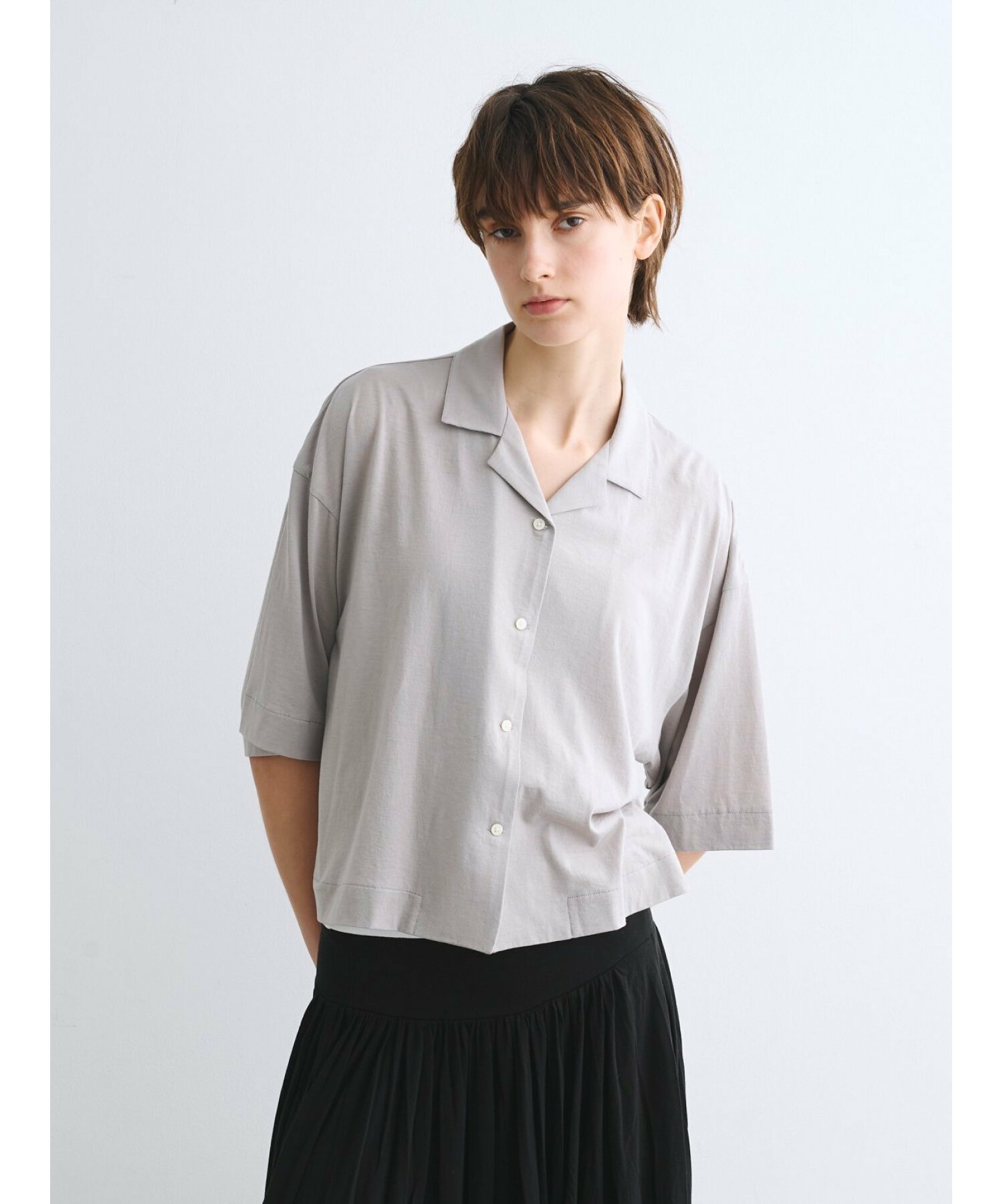 Cashmere cotton half slv shirt